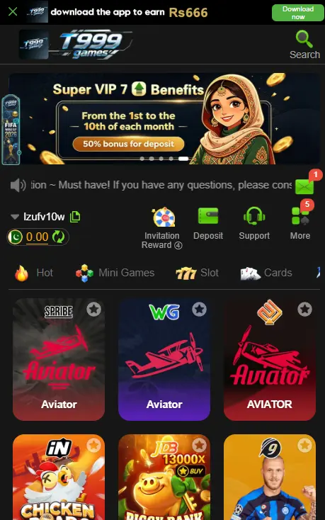 T999 Game Download APK With (RS1000 Bonus) Play and Win 2 T999 Game interface